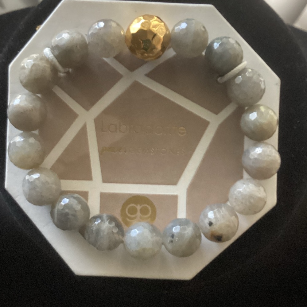 Gorgeous Gray Beaded Stretch Bracelet with Gold Accent -